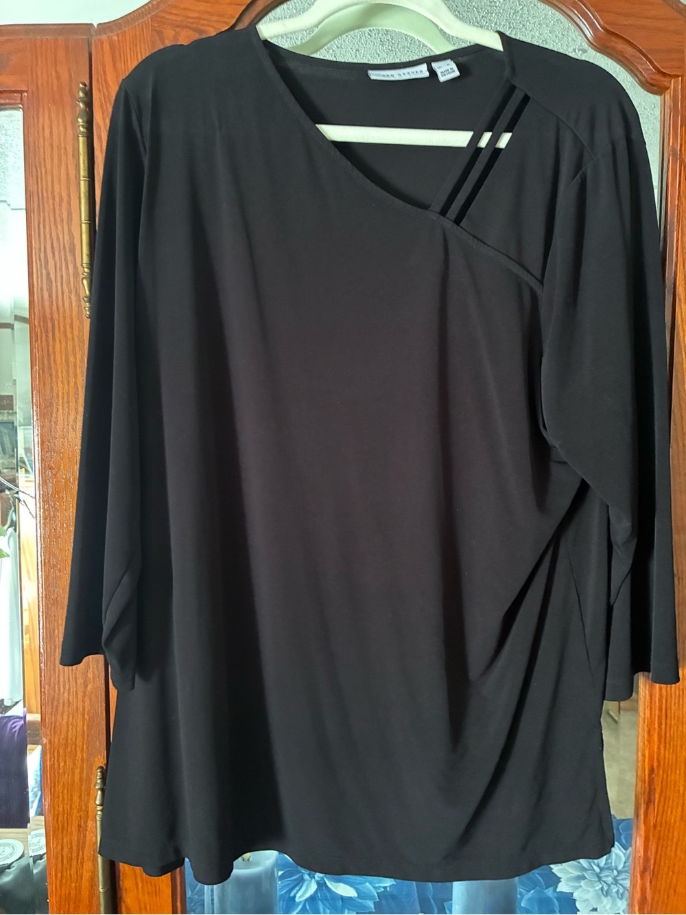 Dana Buchman Black Long-Sleeve Asymmetric Neck Top